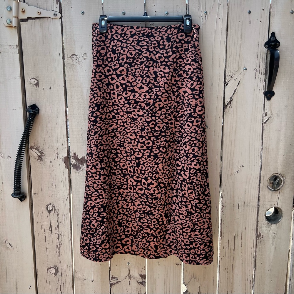 SHEIN Pink and Brown A-Line Midi Skirt Casual
